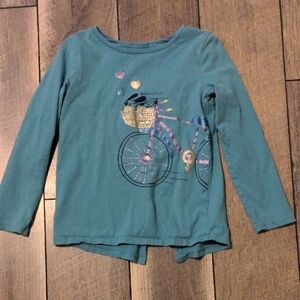 Carter’s Girls Size 6 Blue Long Sleeve Tee Bicycle Graphic Soft Knit Shirt